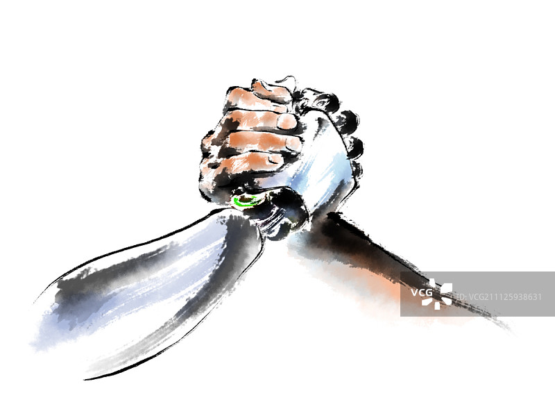 机器人与人手牵手图片素材