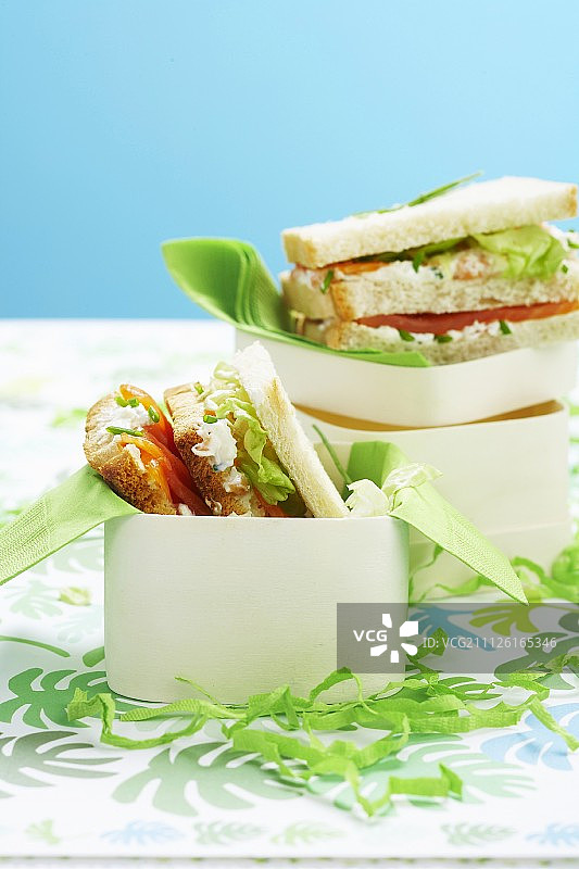 鲑鱼白面包三明治图片素材