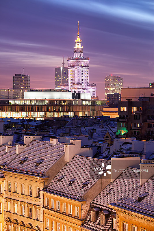 波兰华沙黄昏天际线图片素材