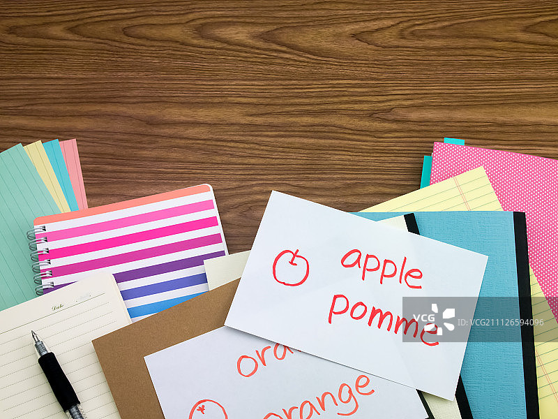 法语：在笔记本上学习新语言和文字图片素材