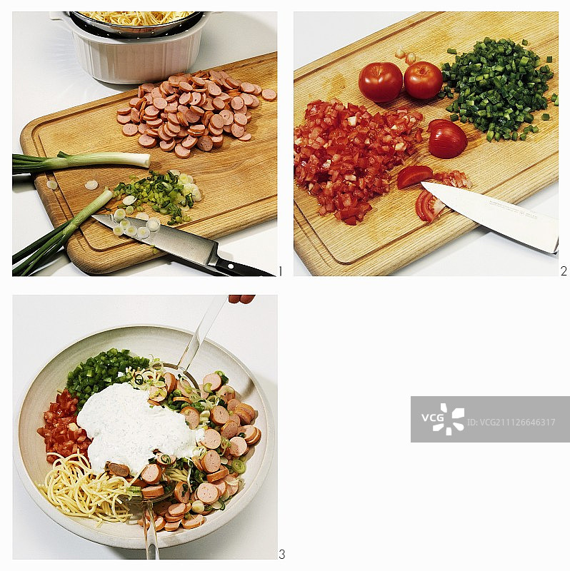 制作法兰克福面条沙拉图片素材