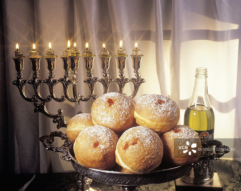光明节、普林节的犹太甜甜圈图片素材