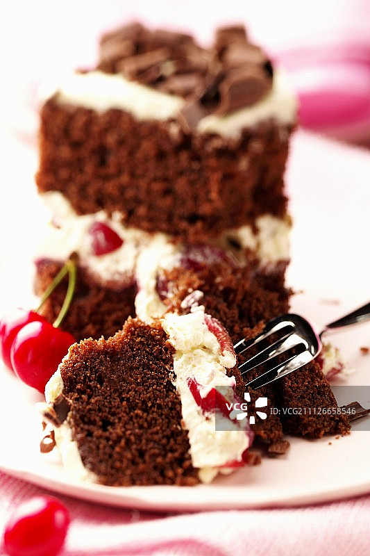 一块黑森林樱桃蛋糕图片素材