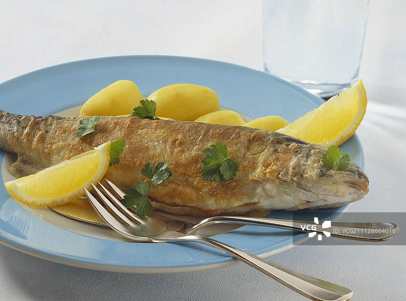 鳟鱼佐水煮土豆图片素材