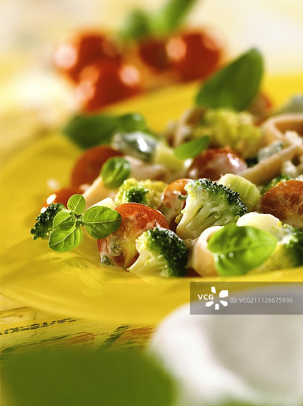 西兰花番茄罗勒火鸡沙拉图片素材