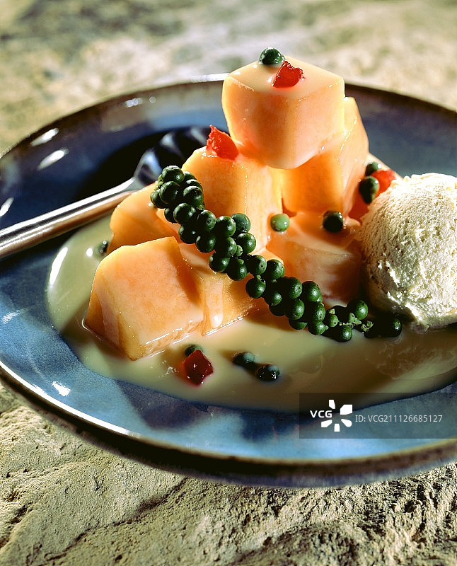 香草酱蜜瓜青椒火焰料理图片素材