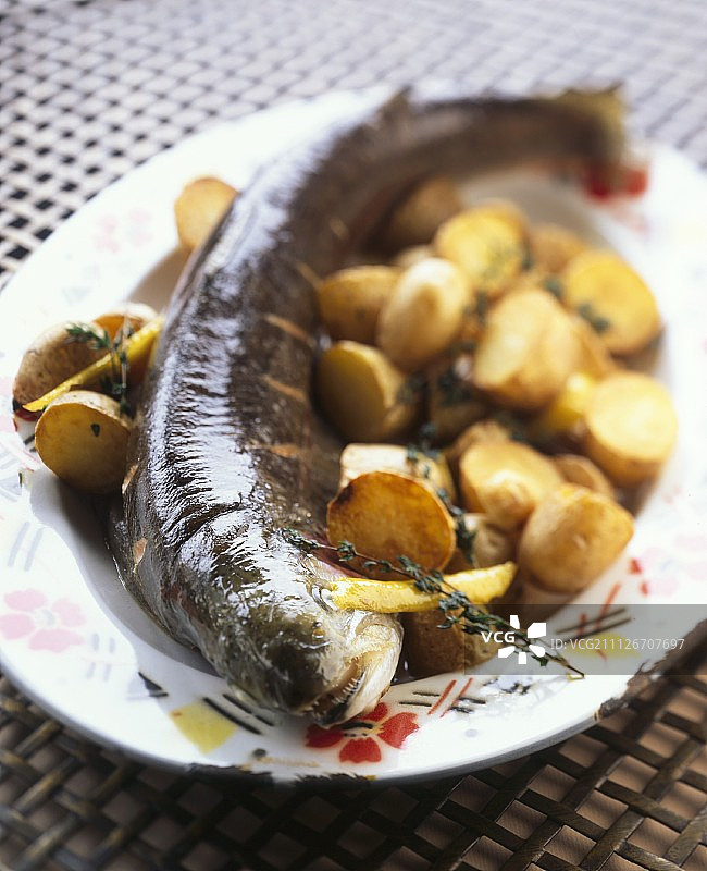 鲶鱼配烤土豆图片素材