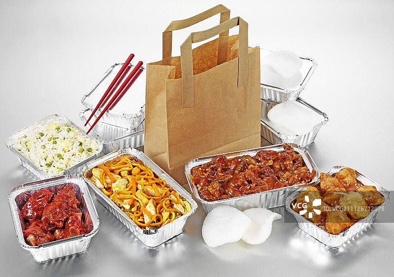 铝制容器中的外卖食品图片素材