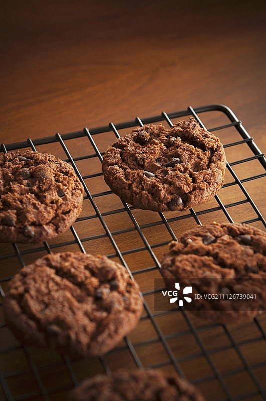 冷却架上的巧克力饼干图片素材
