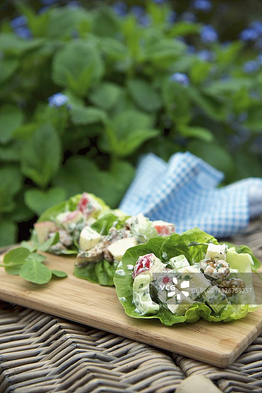 生菜叶里的华尔道夫沙拉图片素材