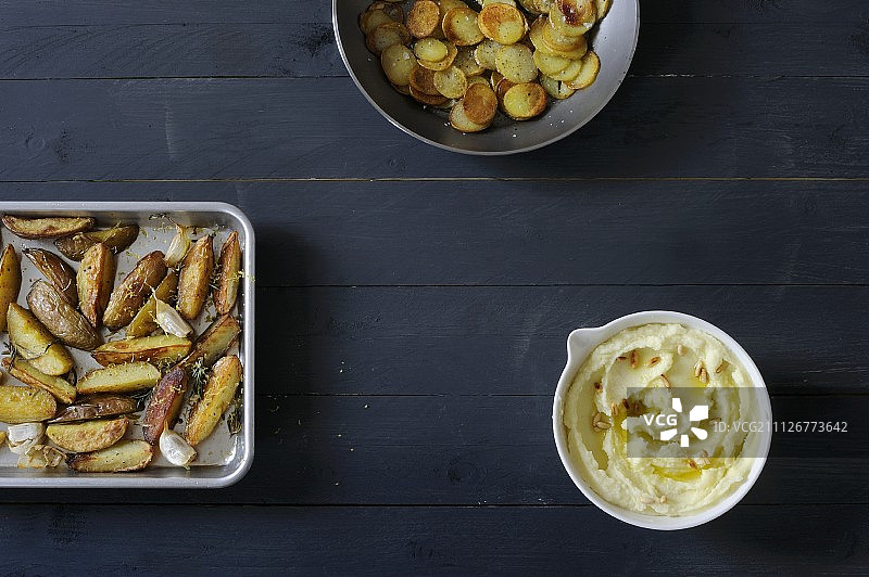 烤土豆、炸土豆和土豆泥图片素材