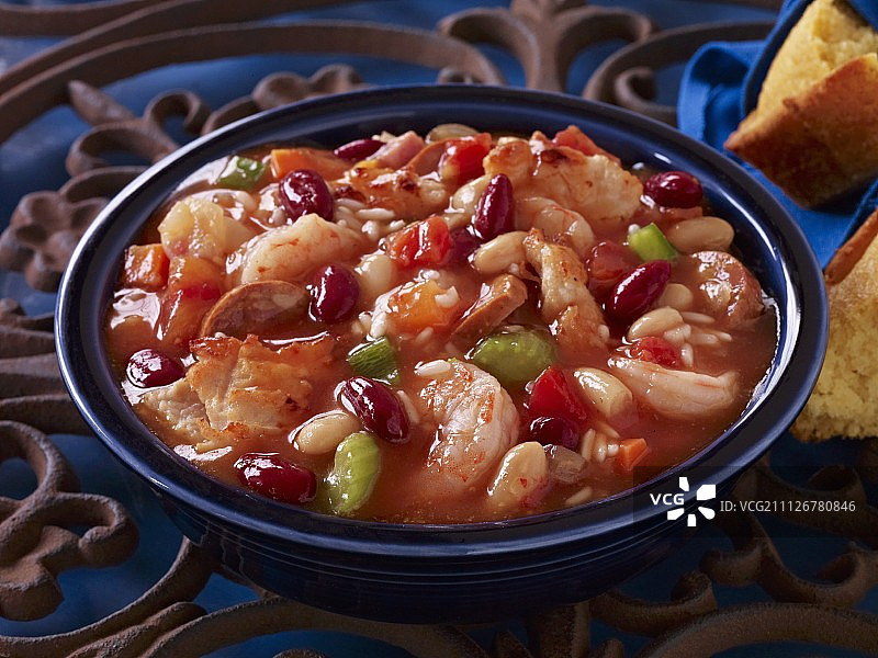 鲜虾香肠秋葵浓汤（美国）图片素材