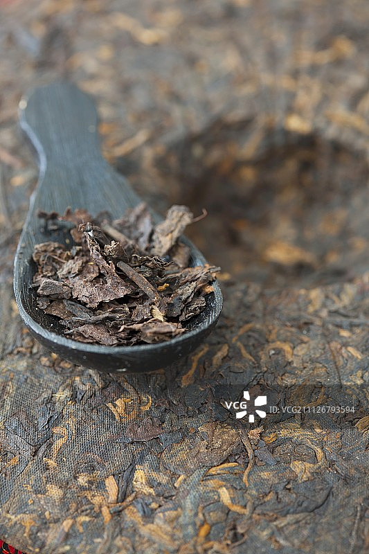砖形普洱茶与茶叶图片素材
