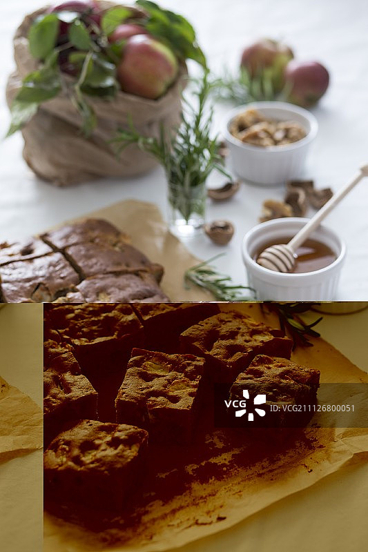 蜂蜜核桃迷迭香苹果蛋糕图片素材