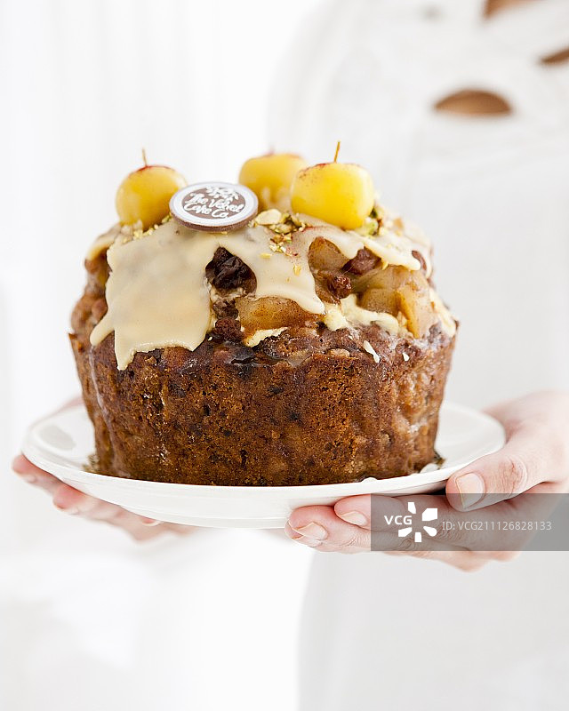 焦糖酱香料苹果蛋糕图片素材