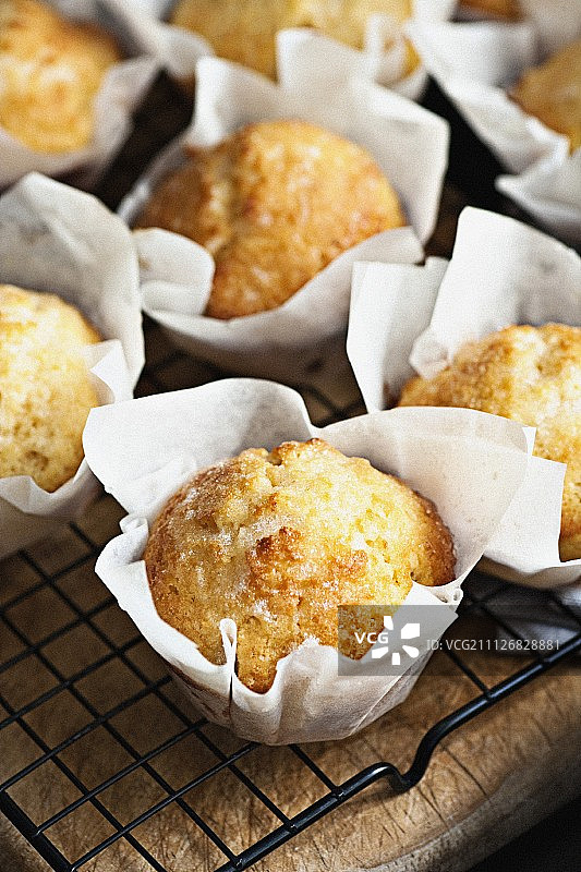 冷却架上的柠檬松饼图片素材