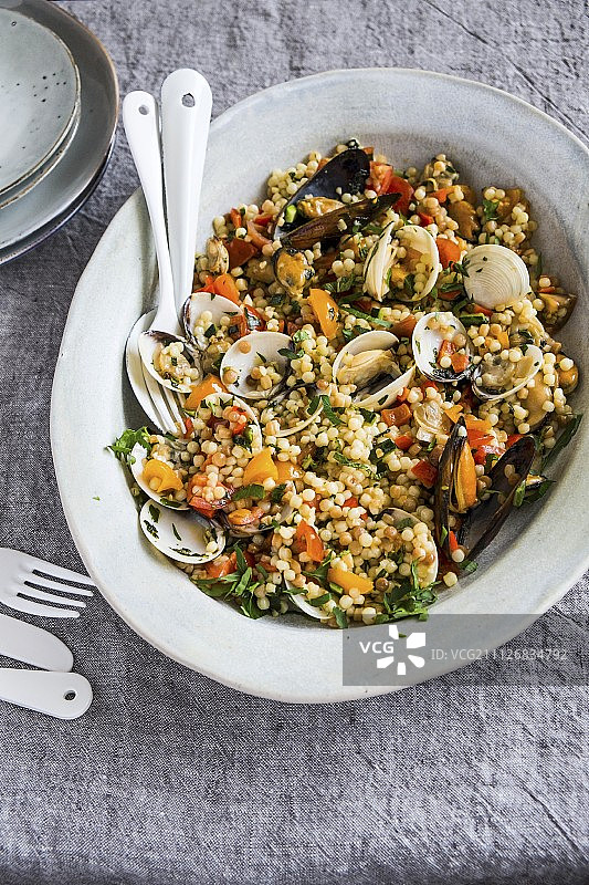 蛤蜊和贻贝意大利面图片素材