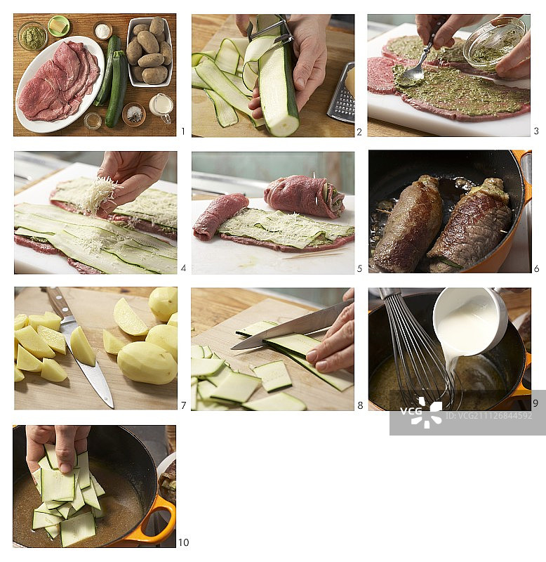 牛肉卷配西葫芦和土豆图片素材