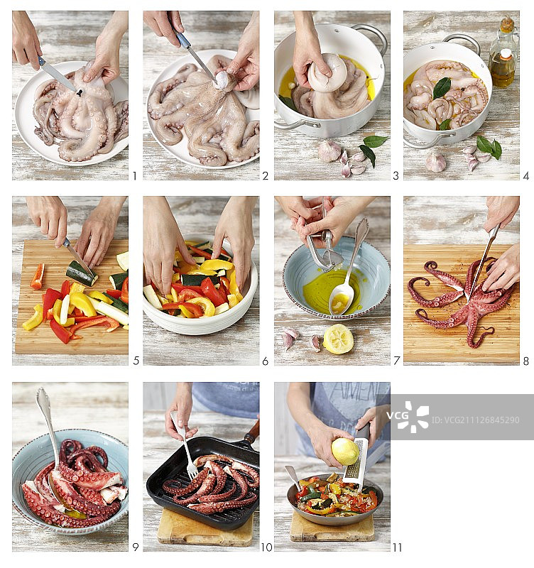 烤章鱼蔬菜制作图片素材