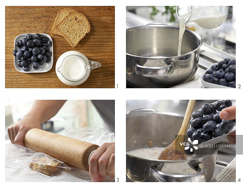 蓝莓梅尔巴吐司粥制作图片素材