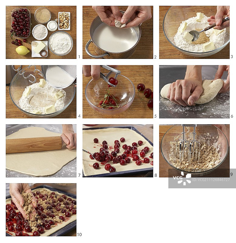 如何制作腰果樱桃酥皮蛋糕图片素材