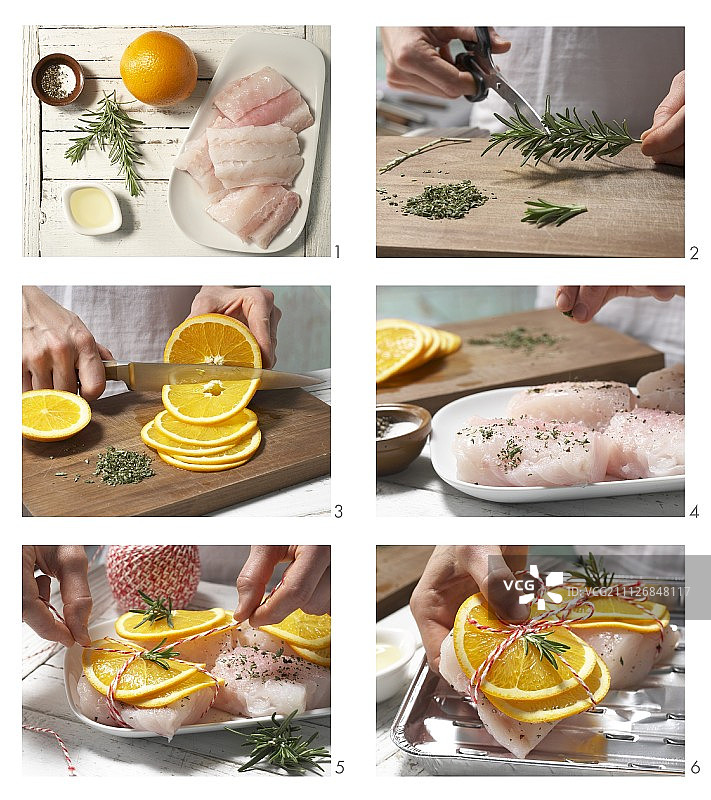 如何准备迷迭香橙汁烤鳕鱼片图片素材