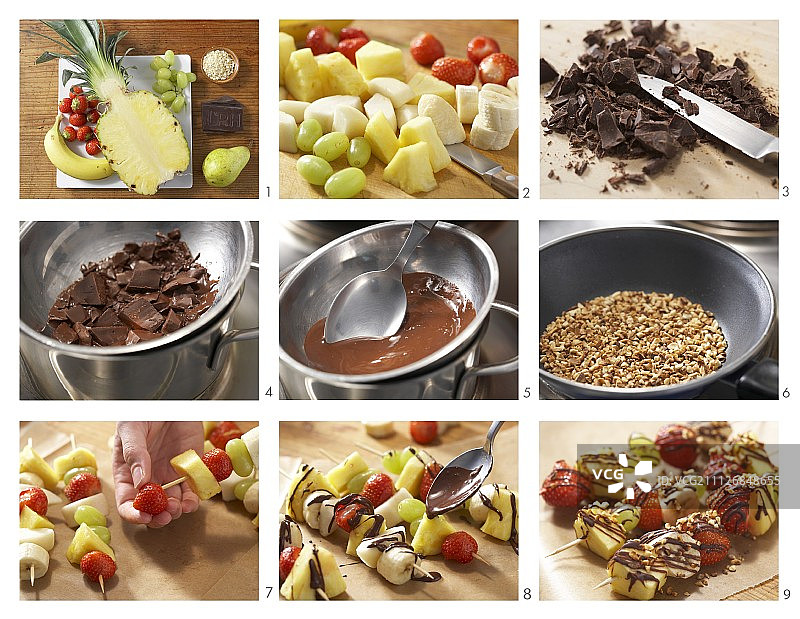 如何制作巧克力杏仁水果串图片素材