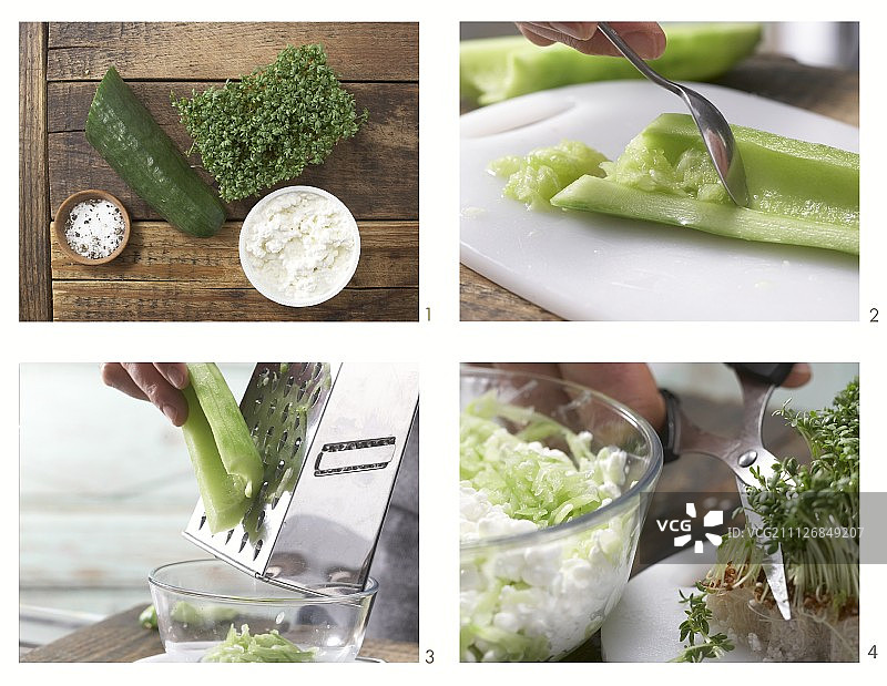 如何制作奶油奶酪黄瓜和花园水芹酱图片素材