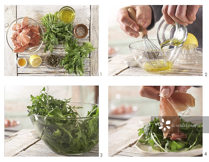 制作帕尔马干酪芝麻菜沙拉图片素材