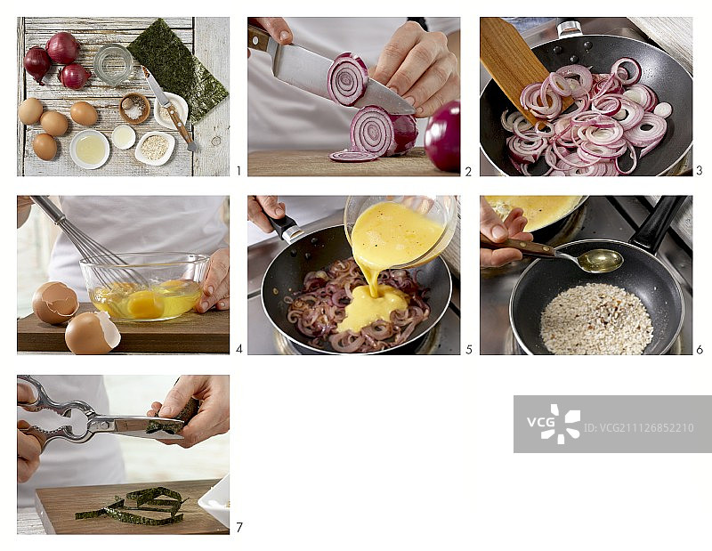 如何制作香葱蛋饼配香脆辣椒片和紫菜图片素材