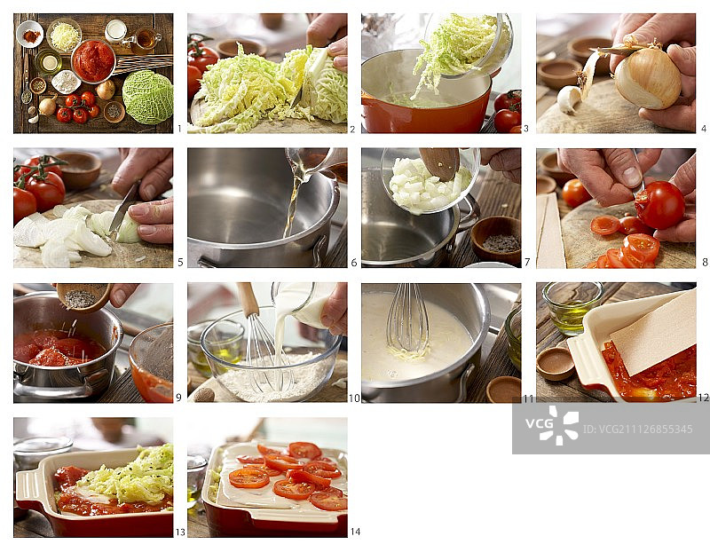 准备番茄 savoy 包菜千层面图片素材