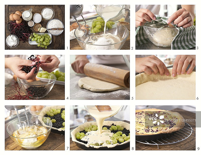 如何制作葡萄接骨木夸克蛋糕图片素材