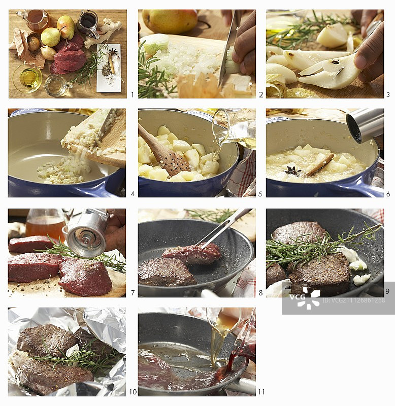 如何制作香料梨烤鹿肉排图片素材