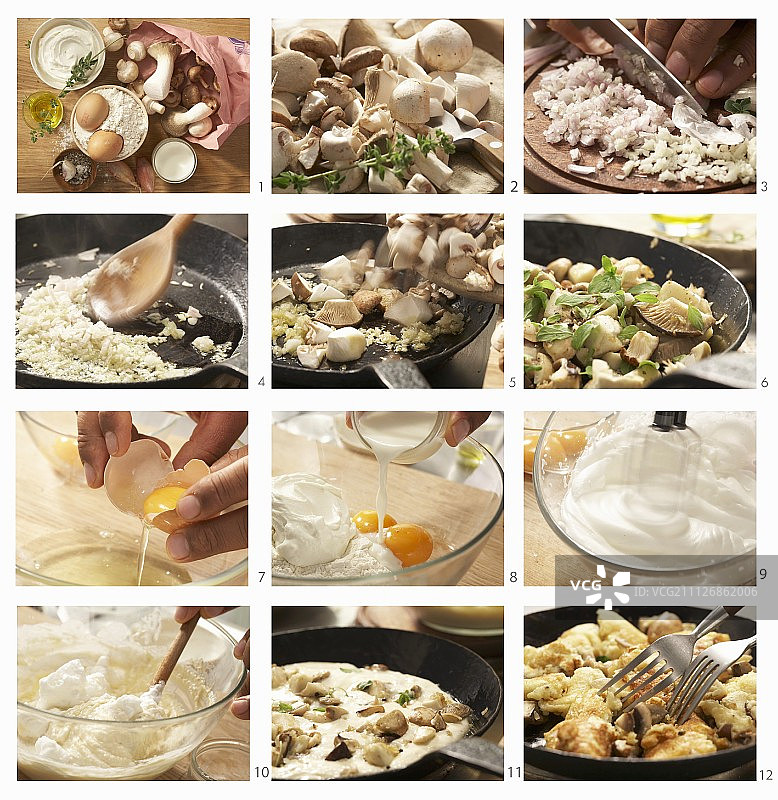如何制作凝乳马郁兰蘑菇煎饼图片素材