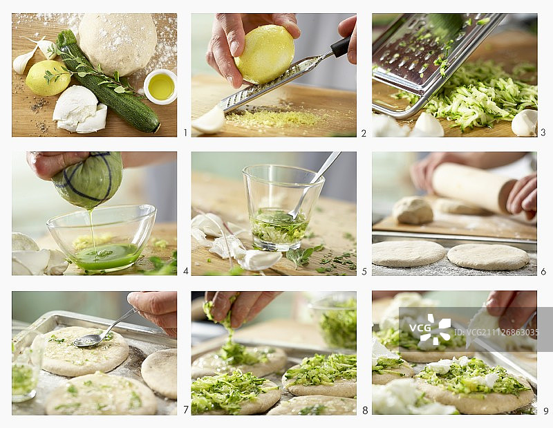 如何制作西葫芦、马苏里拉奶酪和柠檬披萨图片素材