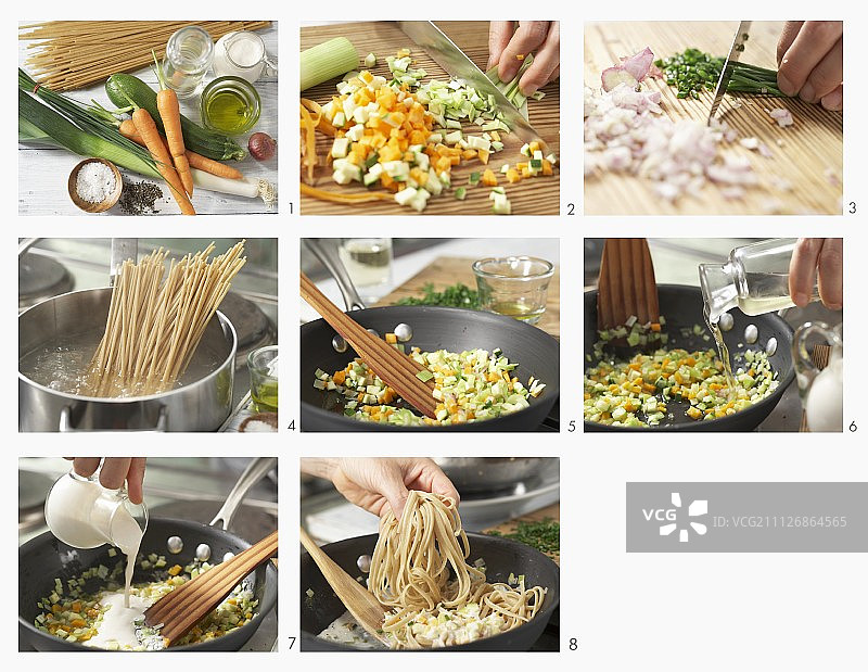 如何制作蔬菜韭菜意面图片素材