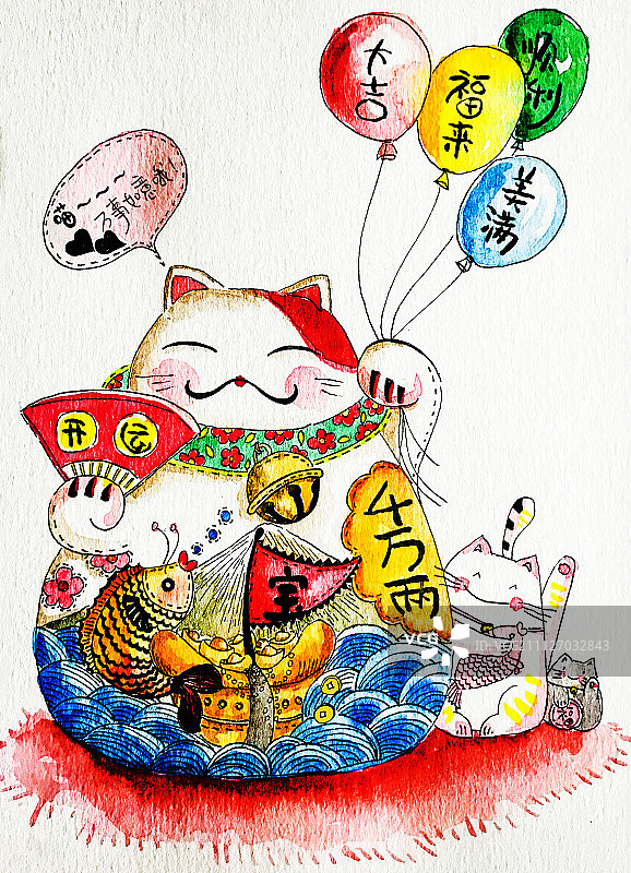 插画：招财猫图片素材