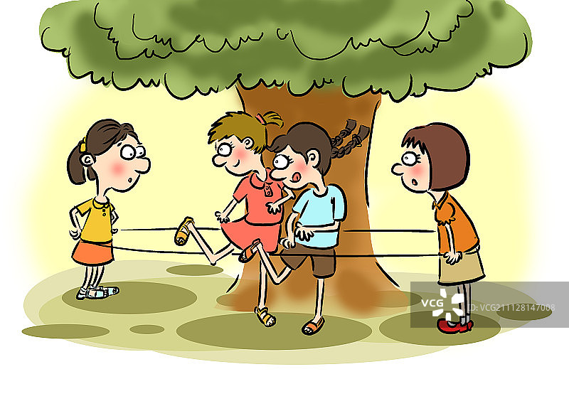 童年趣事之跳橡皮筋图片素材