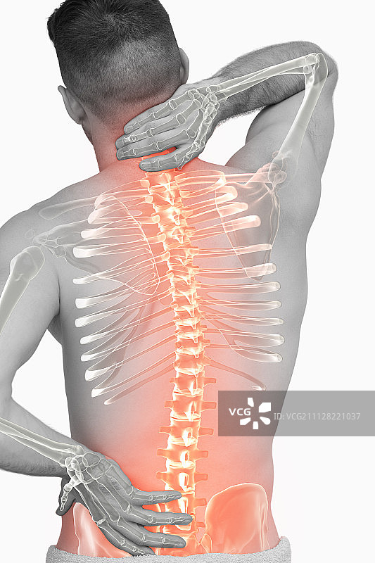 背痛男子脊柱的数字合成图图片素材