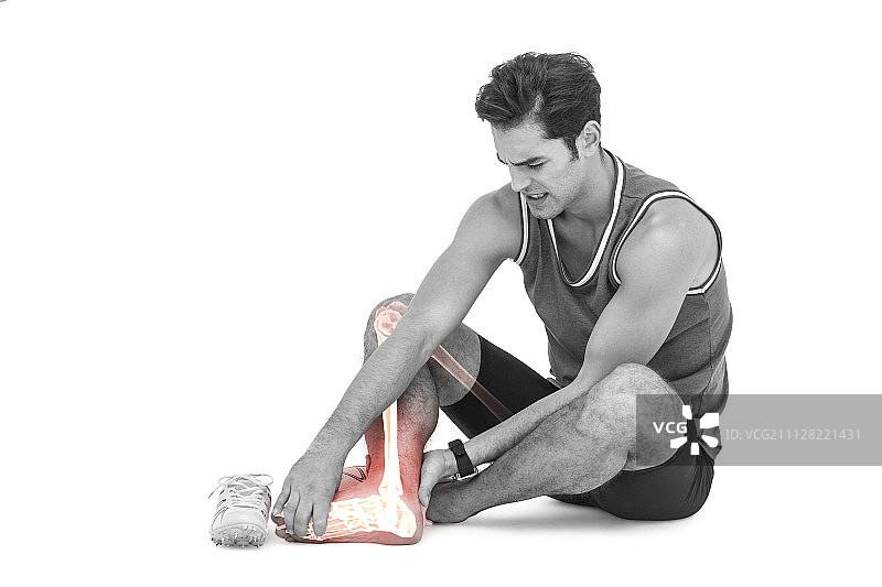 受伤男子腿骨高光数字合成（白色背景）图片素材