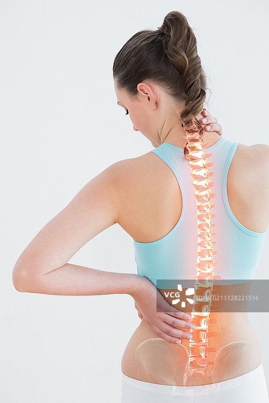 女子白色背景疼痛背影图片素材