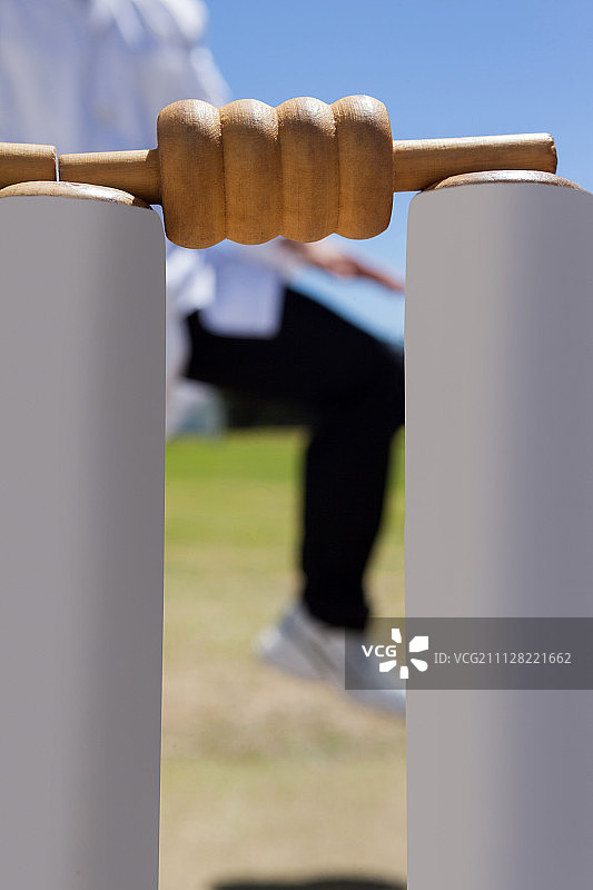 板球柱和背景裁判特写图片素材