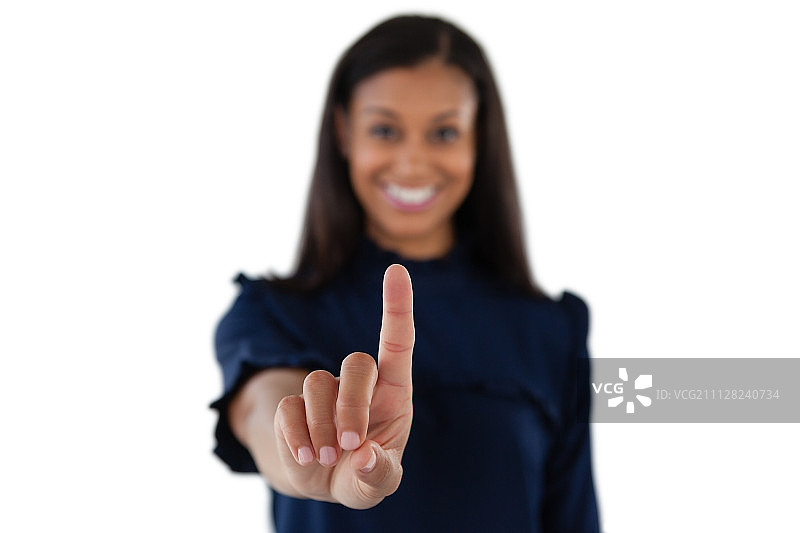 女高管按压隐形虚拟屏幕特写图片素材