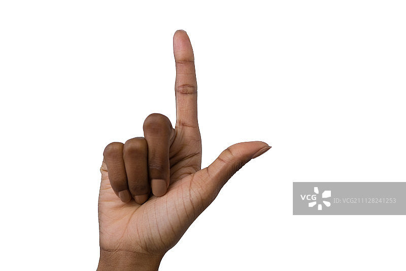 手展示食指的特写，白色背景图片素材