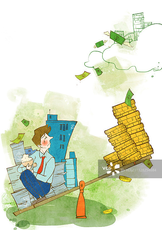 经济衰退中沮丧的年轻一代插画图片素材