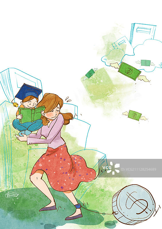 经济衰退中沮丧的年轻一代插画图片素材