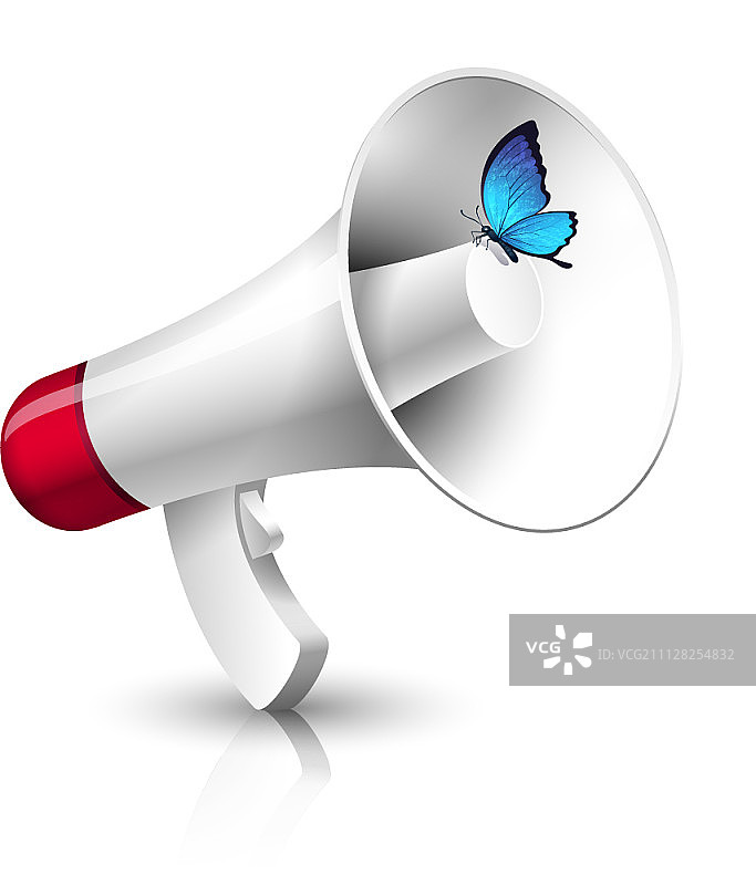 带蓝色蝴蝶的喇叭图片素材