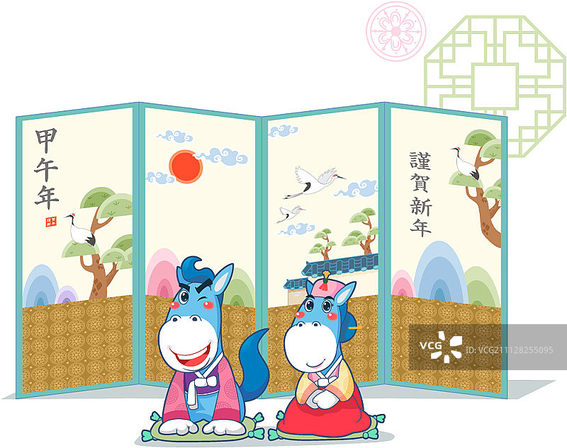 具有动物形象的传统韩国节日插画图片素材