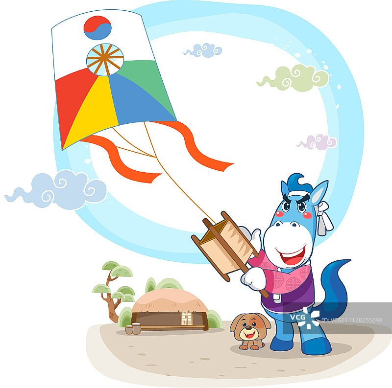 具有动物形象的传统韩国节日插画图片素材