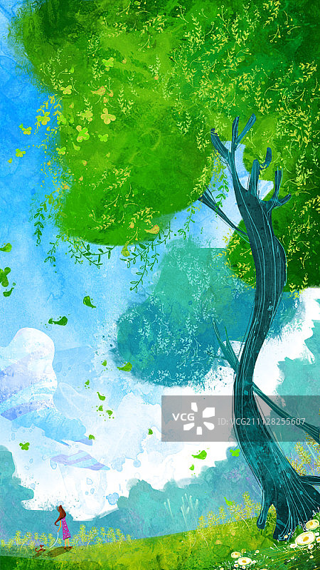 女孩和小狗插画图片素材